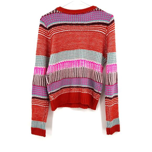 Rewind Size Medium Sweater‎ Red Pink Chunky Knit Patterned Pullover Cropped - Picture 2 of 4